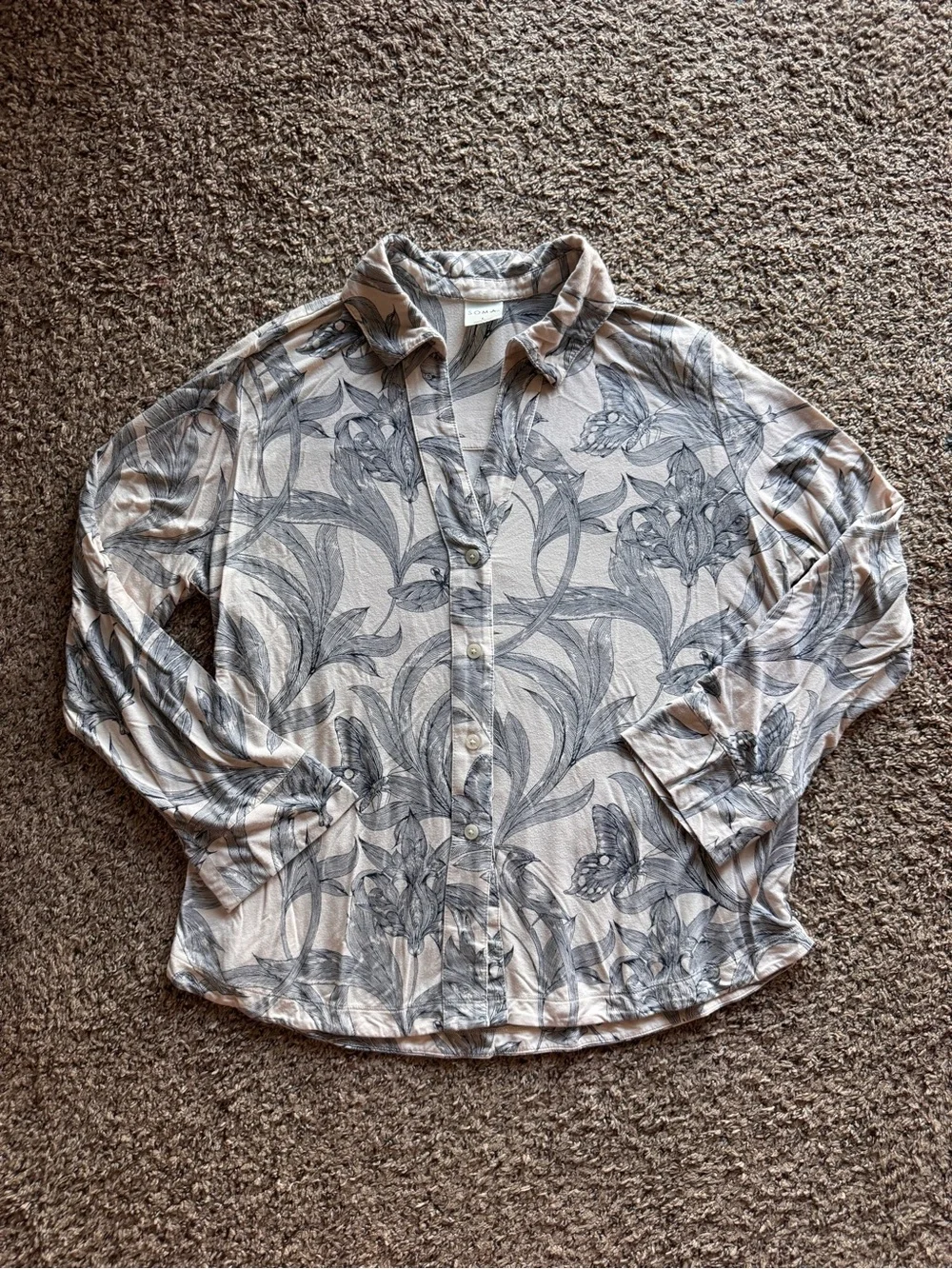 Soma Cool Nights Printed Blue White Cozy Pajama Set Women's Large